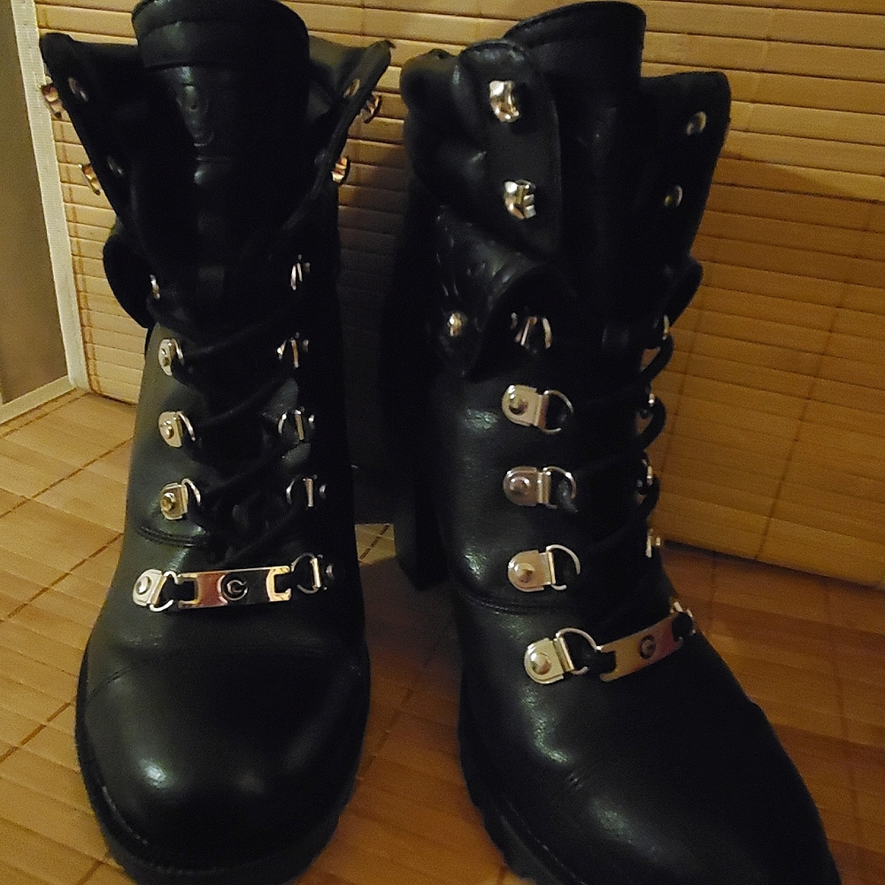 G by Guess Shoes | G by Guess Combat Boot Heels | Color: Black/Gold | Size: 7.5